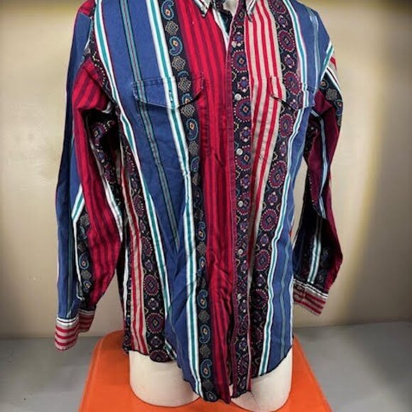 Vintage WRANGLER Western Shirt Men's 17.5-35 Cowboy Cut X-Long Tails Regular Fit - Picture 1 of 2
